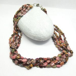 Five strand hand knotted gemstone necklace